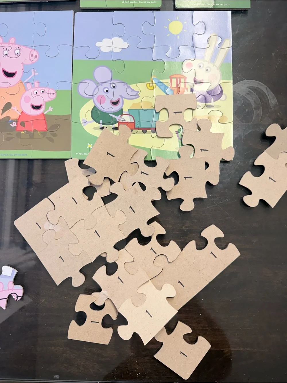7- Peppa Pig Puzzle Set - Pink, Green, Blue Scenes numbered for easy making!